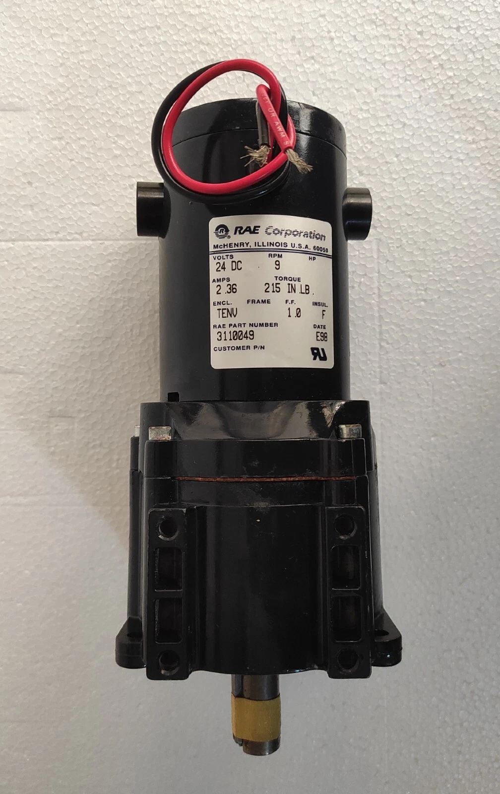 RAE Corporation 3110049 Motor 24VDC 9PRM 2.36A Torque 215 IN.LB.